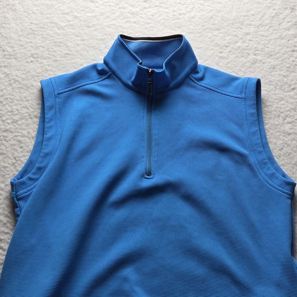 Callaway Sweater Vest Mens Medium Blue Quarter Zip Mock Neck Golf Waffle Knit